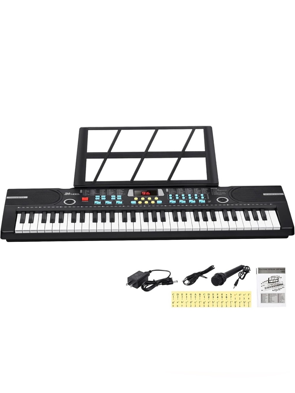 61-Key Portable Electronic Keyboard with Microphone - Black